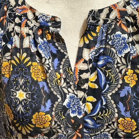 Loft Blue and Yellow Floral Tiered Dress Size Small - Picture 3 of 12